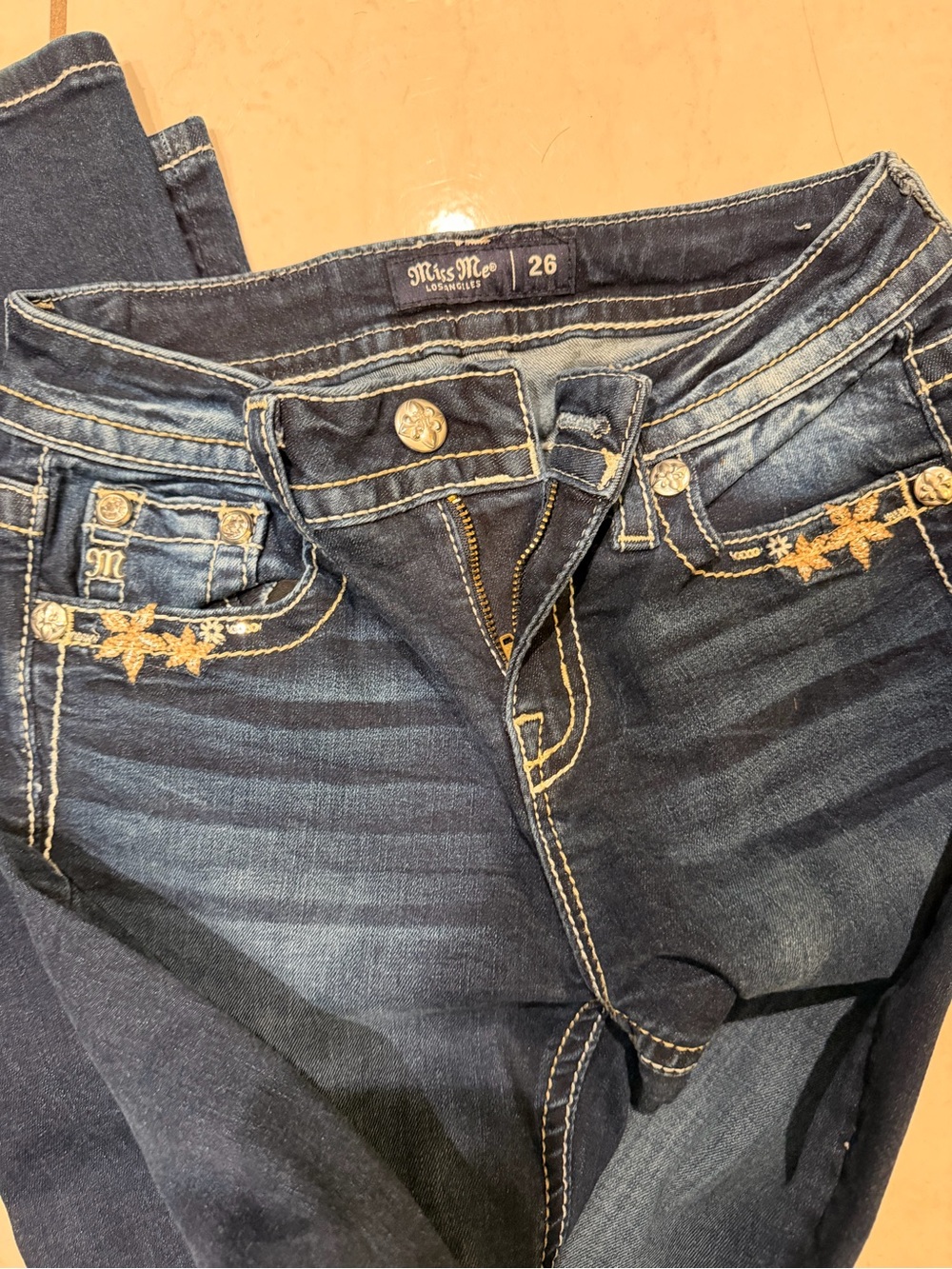 Miss Me Dark Blue Boot Cut Jeans with Embroidered Pockets - Picture 3 of 5